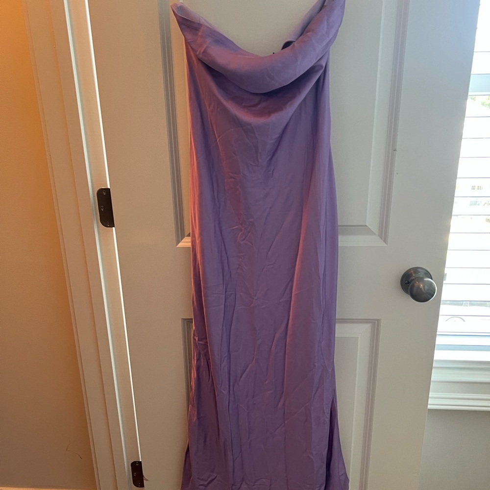 NWT! Few Moda O.P.T light purple strapless satin midi dress - Picture 5 of 6